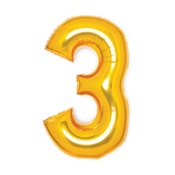 BALON FOLIOWY CYFRA 3 ZŁOTY 66 CM