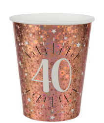 KUBECZKI PAPIEROWE 40 URODZINY RÓŻOWE ZŁOTO 270 ML 10 SZT