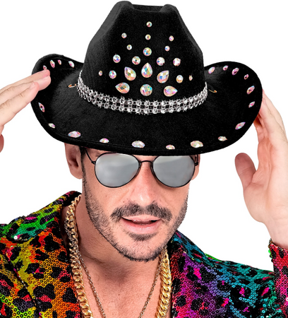 KAPELUSZ KOWBOJSKI CZARNY Z DIAMENTAMI