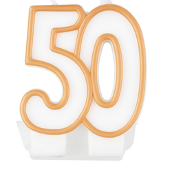 ŚWIECZKA URODZINOWA BIAŁA CYFRA 50 ZŁOTA OBDWÓDKA