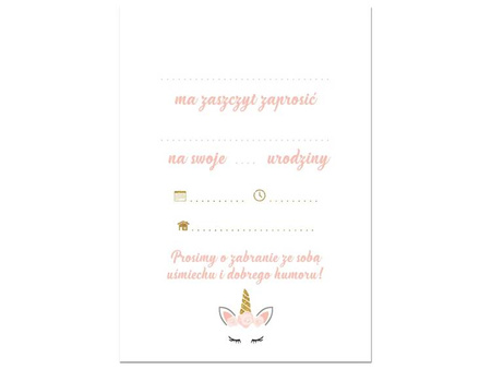 ZAPROSZENIA PIĘKNY JEDNOROŻEC 6 SZT