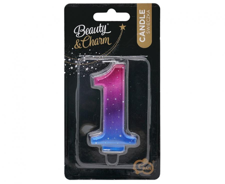 ŚWIECZKA URODZINOWA CYFRA 1 KOSMOS OMBRE 8 CM
