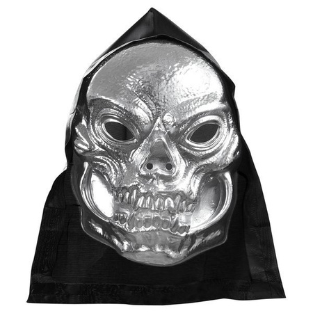 MASKA CZASZKA SREBRNA Z KAPUTREM 