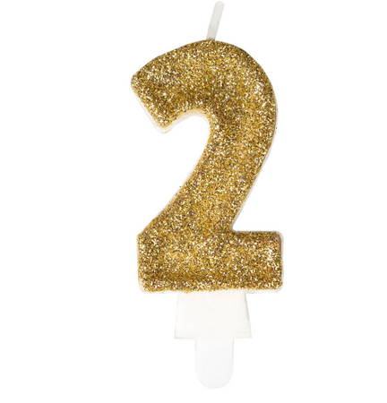 ŚWIECZKA URODZINOWA CYFRA 2 BROKATOWA ZŁOTA