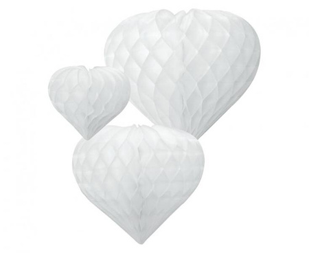Rozeta dekoracyjna 3 serca, białe (12 cm, 19 cm, 26 cm)