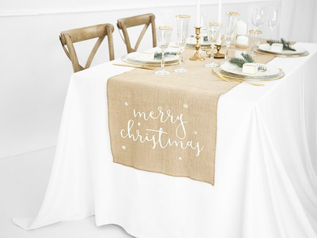 BIEŻNIK JUTOWY MERRY CHRISTMAS BIAŁY 50X250 CM
