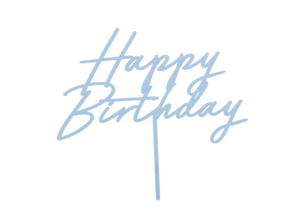 TOPPER AKRYLOWY NA TORT HAPPY BIRTHDAY MGLISTY NIEBIESKI 16.5 CM