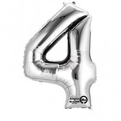 BALON FOLIOWY 60cm x 91cm, CYFRA 4 SREBRNA