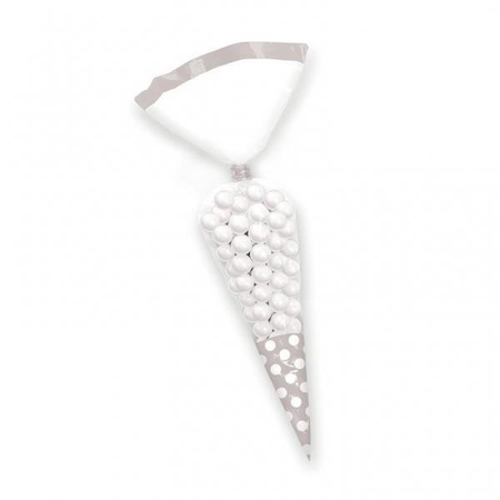 ROŻKI NA SŁODYCZE SREBRNE W KROPKI 10szt. 