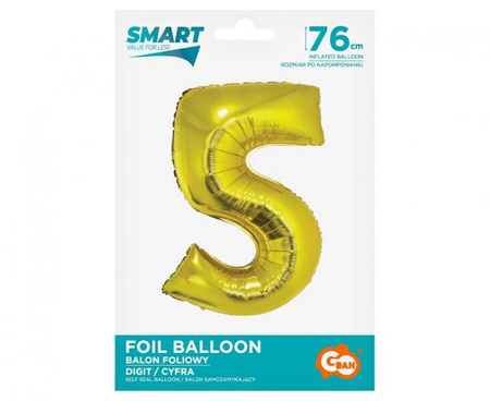 BALON FOLIOWY CYFRA 5 ZŁOTA 76 CM