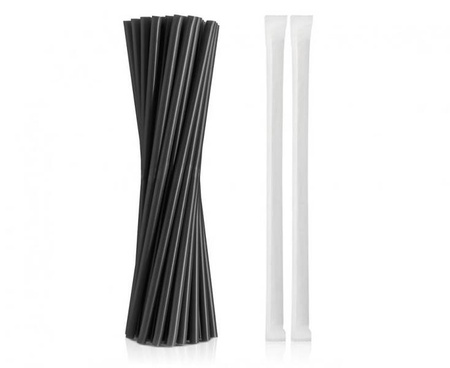 Słomki wielokrotnego użytku w bibułce czarne 7,5x240 mm/ 200 szt