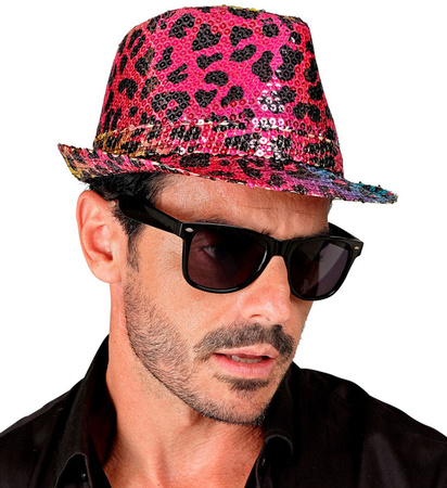 KAPELUSZ FEDORA CEKINOWY NEONOWA PANTERKA 