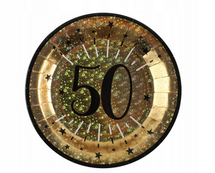 TALERZYKI PAPIEROWE 50 URODZINY ZŁOTE 23 CM 10 SZT.