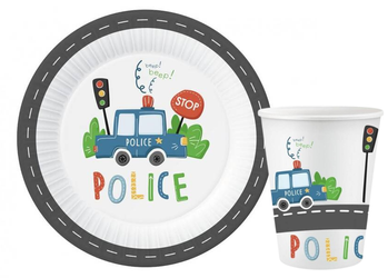 ZESTAW POLICE POLICJA TALERZYKI+KUBECZKI