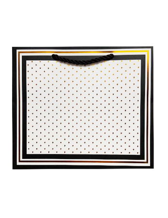 TORBA PREZENTOWA BIAŁO-CZARNA GWIAZDKI ZŁOTE 18X23X10 CM