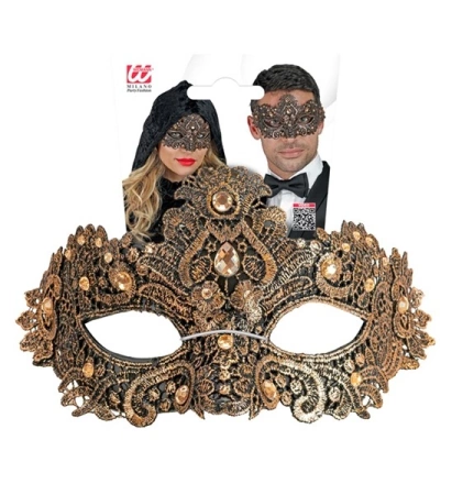 MASKA WENECKA BRĄZOWA Z KORONKĄ 