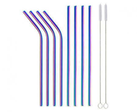 SŁOMKI METALOWE NIEBIESKIE TĘCZA 8 SZT