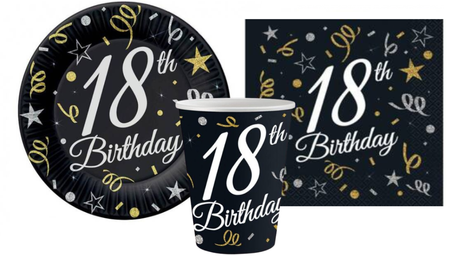 ZESTAW 18 URODZINY TALERZYKI+KUBECZKI+SERWETKI