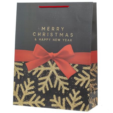TOREBKA PREZENTOWA ŚWIĄTECZNA CZARNA ZŁOTA 32 X 26 X 16 CM