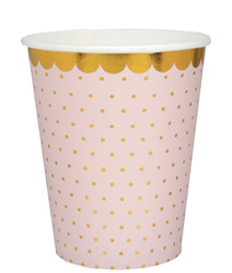 KUBECZKI PAPIEROWE ZŁOTE KROPKI RÓŻOWE 270 ML 10 SZT