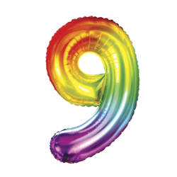 BALON FOLIOWY 100CM CYFRA 9 TĘCZOWY