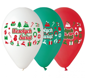 BALONY WESOŁYCH ŚWIĄT 3 KOLORY 30CM / 5 szt.