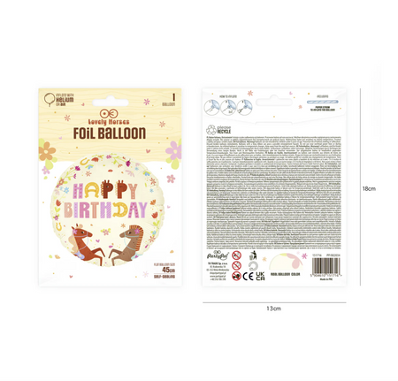 BALON FOLIOWY HAPPY BIRTHDAY KONIKI 45 CM