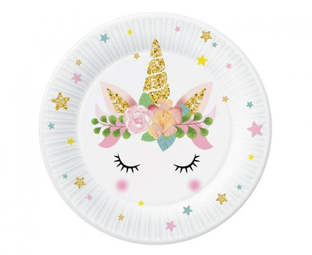 TALERZYKI PAPIEROWE JEDNOROŻEC 18 CM 6 SZT.