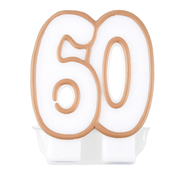 ŚWIECZKA URODZINOWA BIAŁA CYFRA 60 ZŁOTA OBDWÓDKA