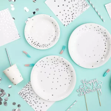 SERWETKI BIAŁE SREBRNE KROPKI 10SZT