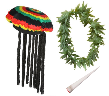 ZESTAW: CZAPKA RASTA + NASZYJNIK LIŚCIE + JOINT 