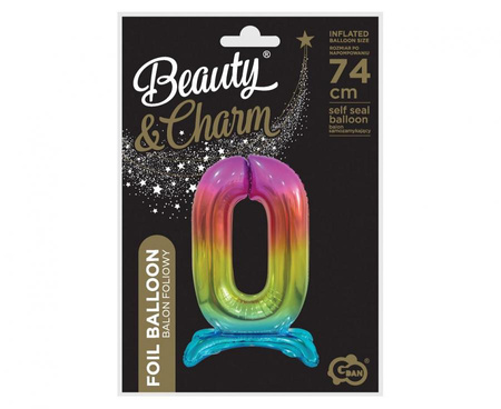 BALON FOLIOWY STOJĄCY 74 CM CYFRA 0 TĘCZA