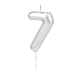 ŚWIECZKA URODZINOWA CYFRA 7 SREBRNA POŁYSK 6 CM