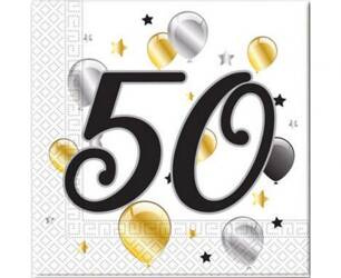 SERWETKI PAPIEROWE 50 URODZINY MILESTONE 33 X 33 CM 20 SZT