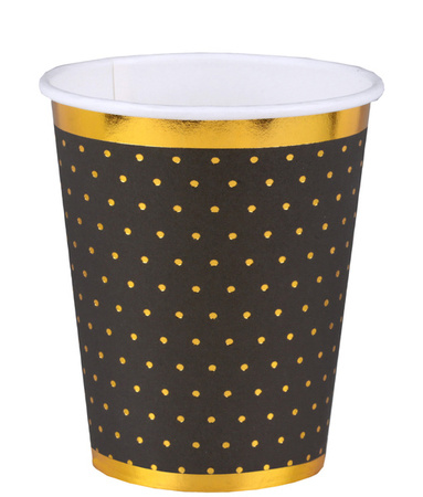 ZESTAW CZARNE TALERZYKI+KUBECZKI W ZŁOTE KROPKI