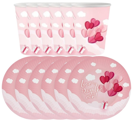 ZESTAW SERDUSZKA TALERZYKI+KUBECZKI RÓŻOWE 