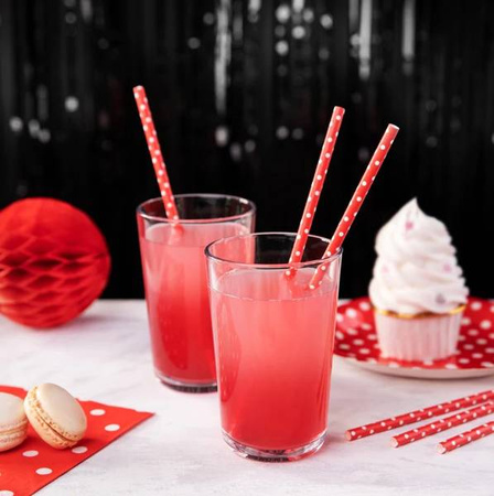 SŁOMKI PAPIEROWE CZERWONE W GROSZKI 10 SZT.