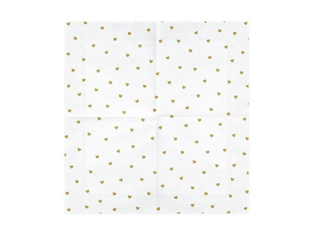 SERWETKI BIAŁE W ZŁOTE SERCA 33X33 CM