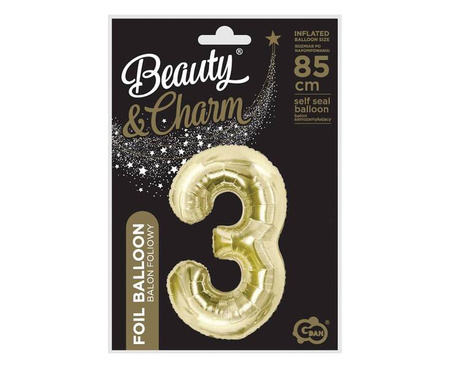 BALON FOLIOWY CYFRA 3 SZAMPAŃSKA 85 CM