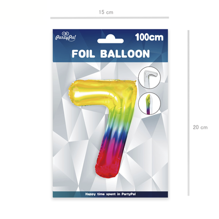 BALON FOLIOWY 100CM CYFRA 7 TĘCZOWY