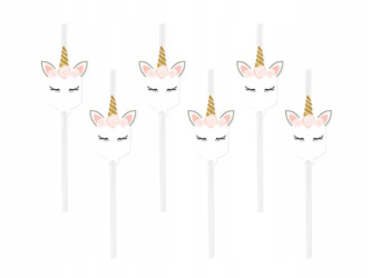 PAPIEROWE SŁOMKI DO NAPOJÓW JEDNOROŻEC 6 SZT 20 CM