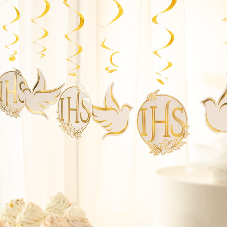 ŚWIDERKI KOMUNIA ŚWIĘTA IHS BIAŁO-ZŁOTE 6 SZT.
