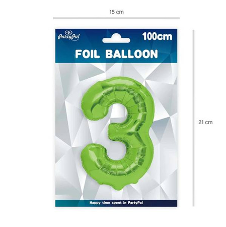 BALON FOLIOWY 100 CM CYFRA 3 ZIELONY