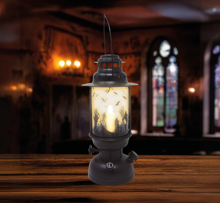 CZARNY LAMPION ZE ŚWIECĄCĄ ŚWIECZKĄ 30 CM