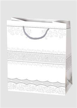 TORBA NA PREZENTY SREBRNE ZDOBIENIA 16X24X7 CM