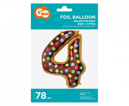 BALON FOLIOWY CIASTECZKO CYFRA 4 78 CM