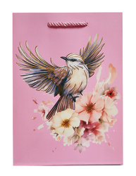 TORBA PREZENTOWA PTAK KWIATY RÓŻOWA 18X23X10 CM