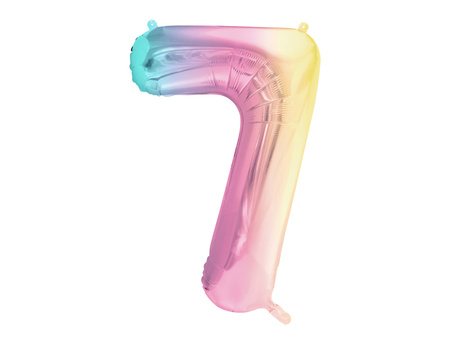 BALON FOLIOWY 7 CYFRA 86 CM PASTELOWY TĘCZOWY
