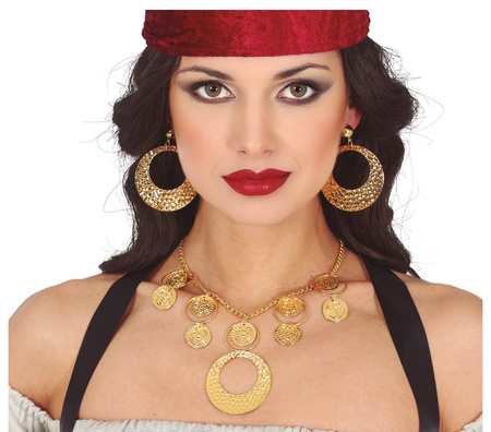 ZESTAW NASZYJNIK I KOLCZYKI PIRACKI ZŁOTY