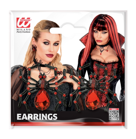 KOLCZYKI CZARNE PAJĄKI Z CZERWONYMI KRYSZTAŁAMI